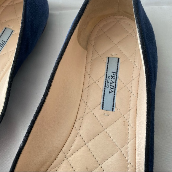 Prada Navy Suede Bow Ballet Loafer Flat - Picture 2 of 5